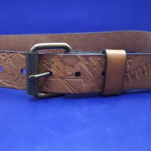 New Genuine Leather Western Style Youth Belt Embossed Brass Buckle w Roller Bar